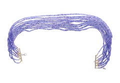 Multi-Strand Blue Tanzanite Beads & Round Cut Diamond Necklace in 18K White Gold