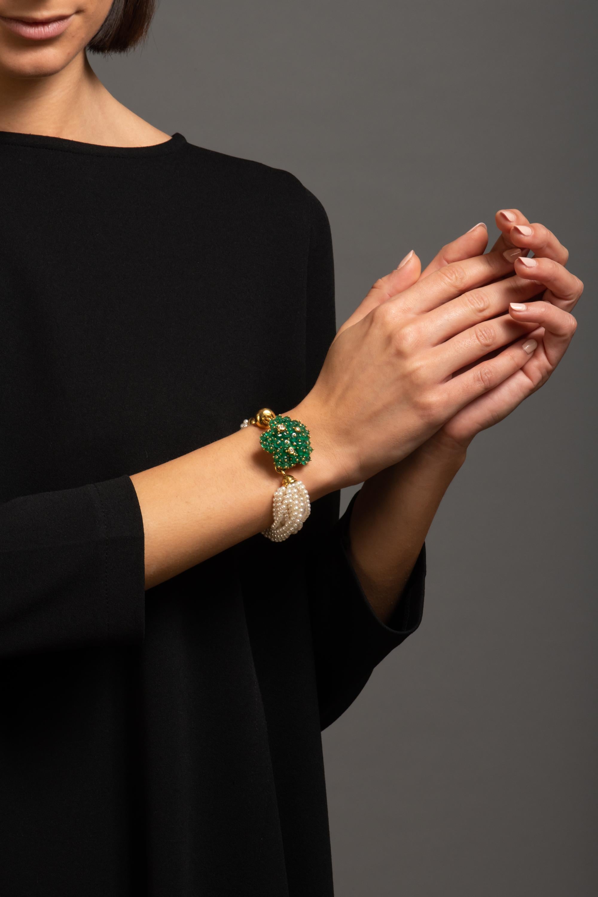Modern Multi-Strand Bracelet with Emerald Clasp