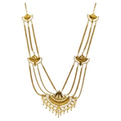 Multi-Strand Bridal Faceted Engraved Chandelier Princess Gold Necklace in 22K