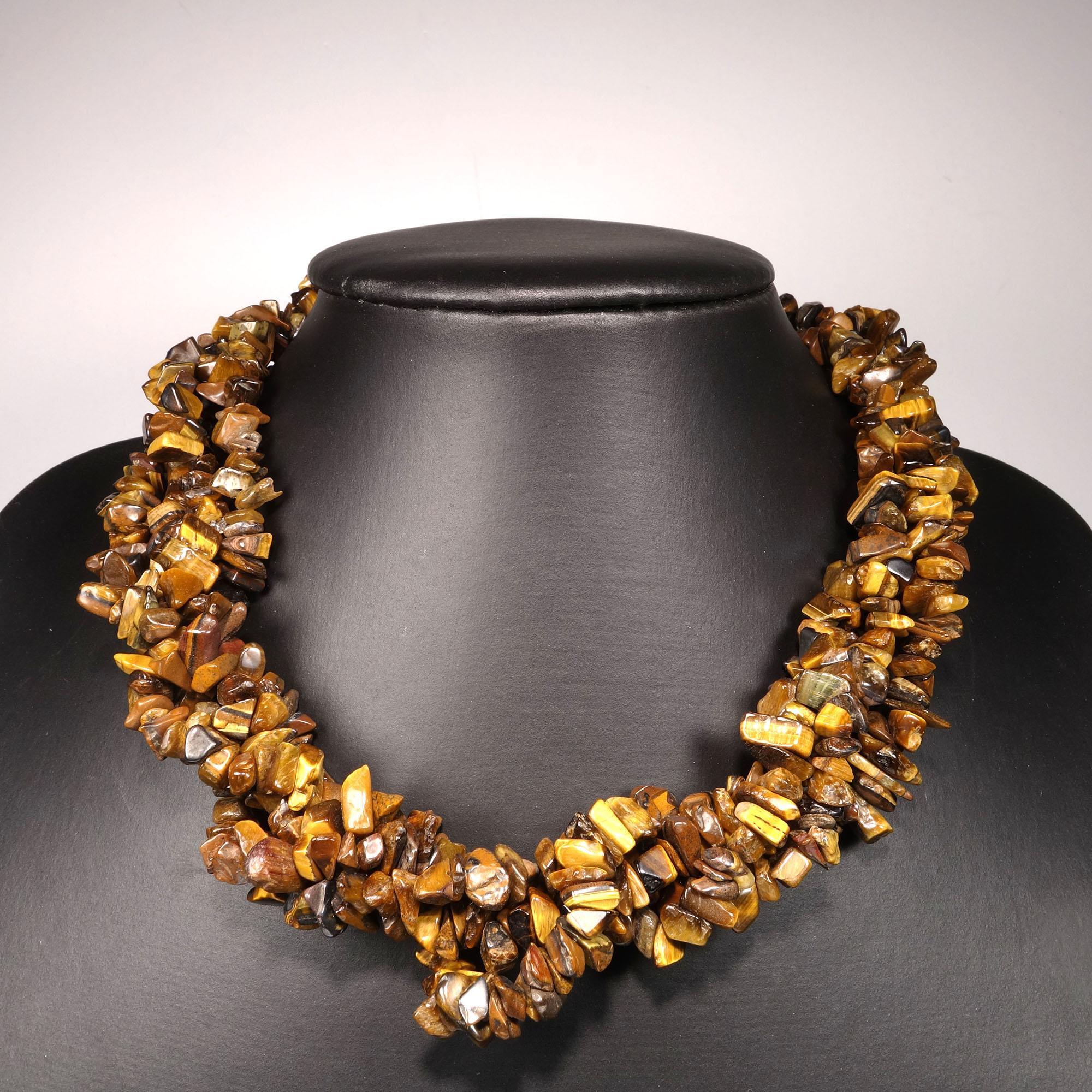 Bead AJD Multi Strand Brown Chatoyant Tiger's Eye Necklace