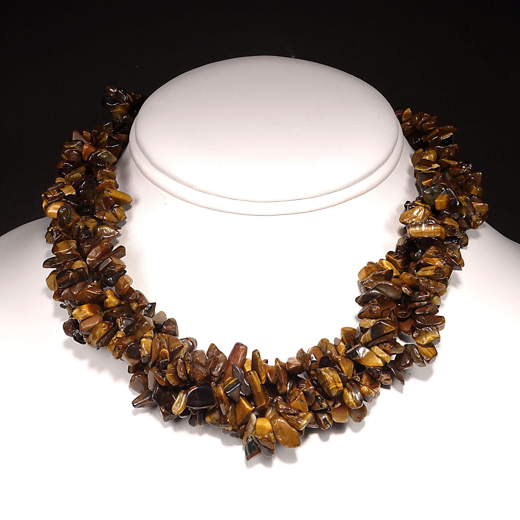 Women's or Men's AJD Multi Strand Brown Chatoyant Tiger's Eye Necklace