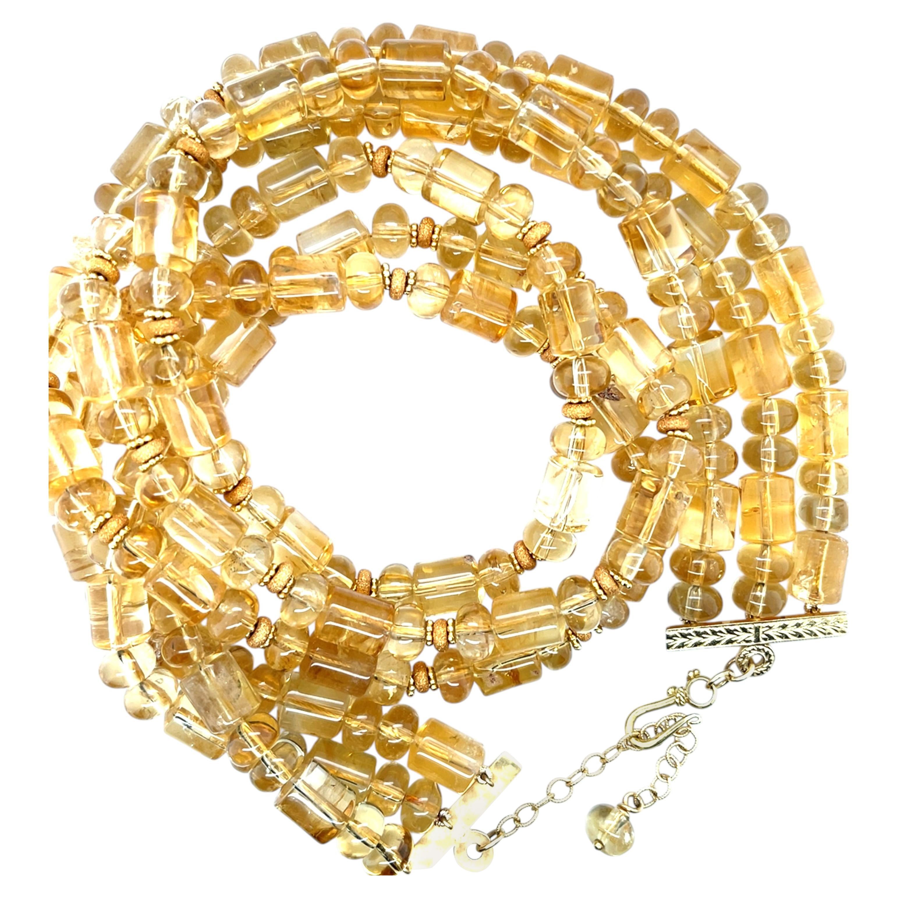 Collar de Múltiples Tiras de Cuentas de Citrino con Acentos de Oro Amarillo de 14k y 18k