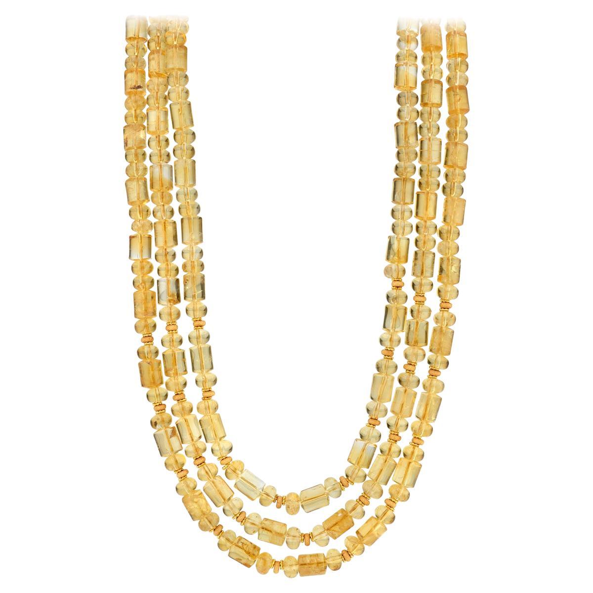 Collar de Múltiples Tiras de Cuentas de Citrino con Acentos de Oro Amarillo de 14k y 18k