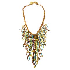 Multi Strand Cleopatra Style Amber Turquoise Lapis Lazuli Necklace