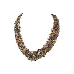 Multi-Strand Cluster Necklace of Semi-Precious Stones