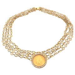 Multi Strand Coin Diamond Mariner Chain Necklace Queen Elizabeth II