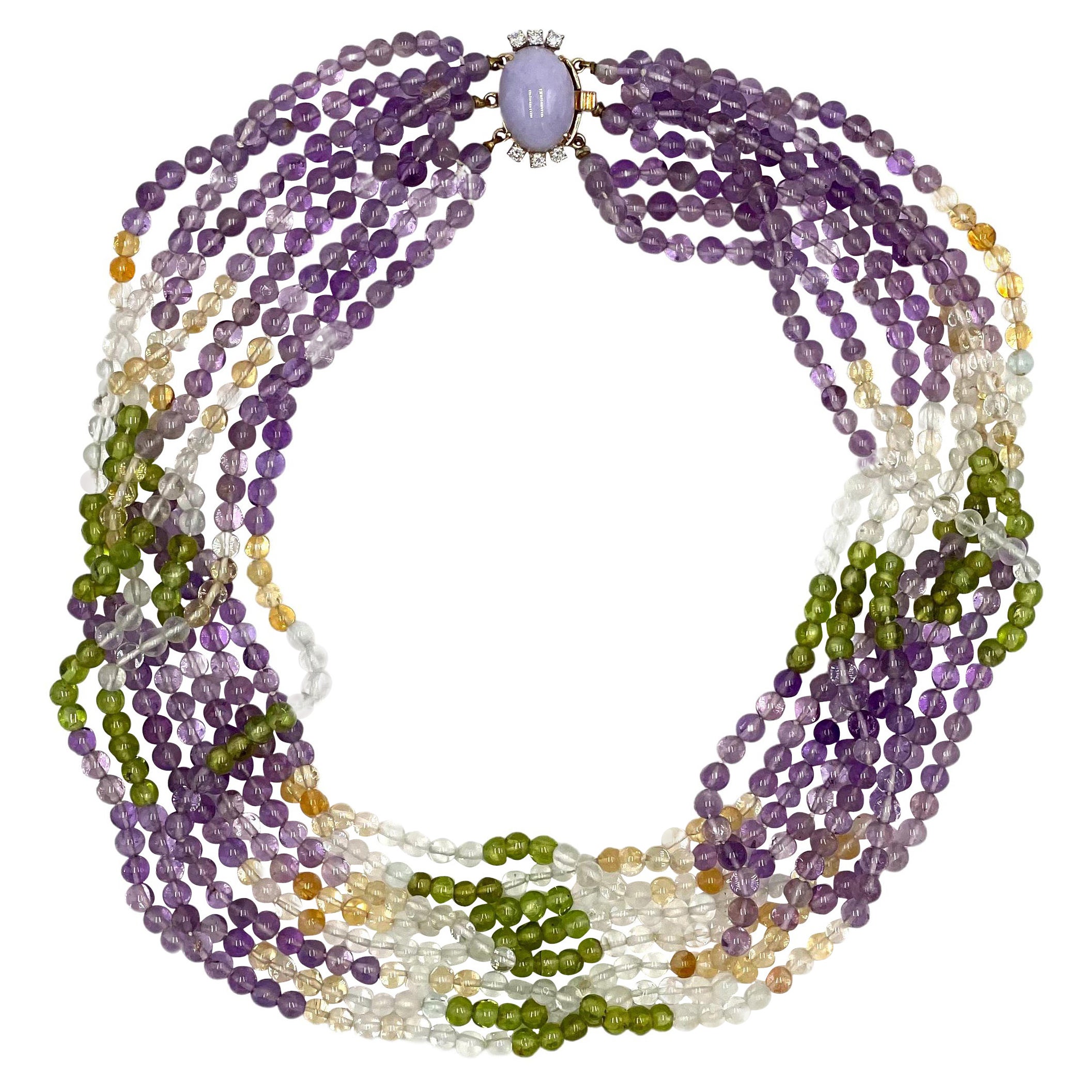 Multi Strand Colorful Necklace with Lavender Jade Clasp