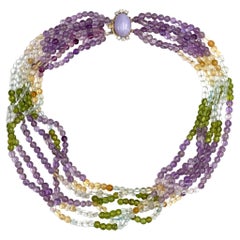 Multi Strand Colorful Necklace with Lavender Jade Clasp