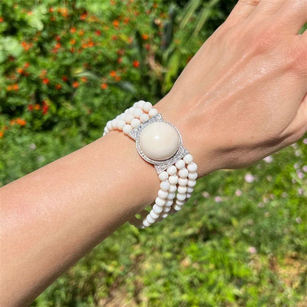 Armband ARMANDO DE FALCO, mehrreihige Koralle und Diamant, Gold (Moderne)
