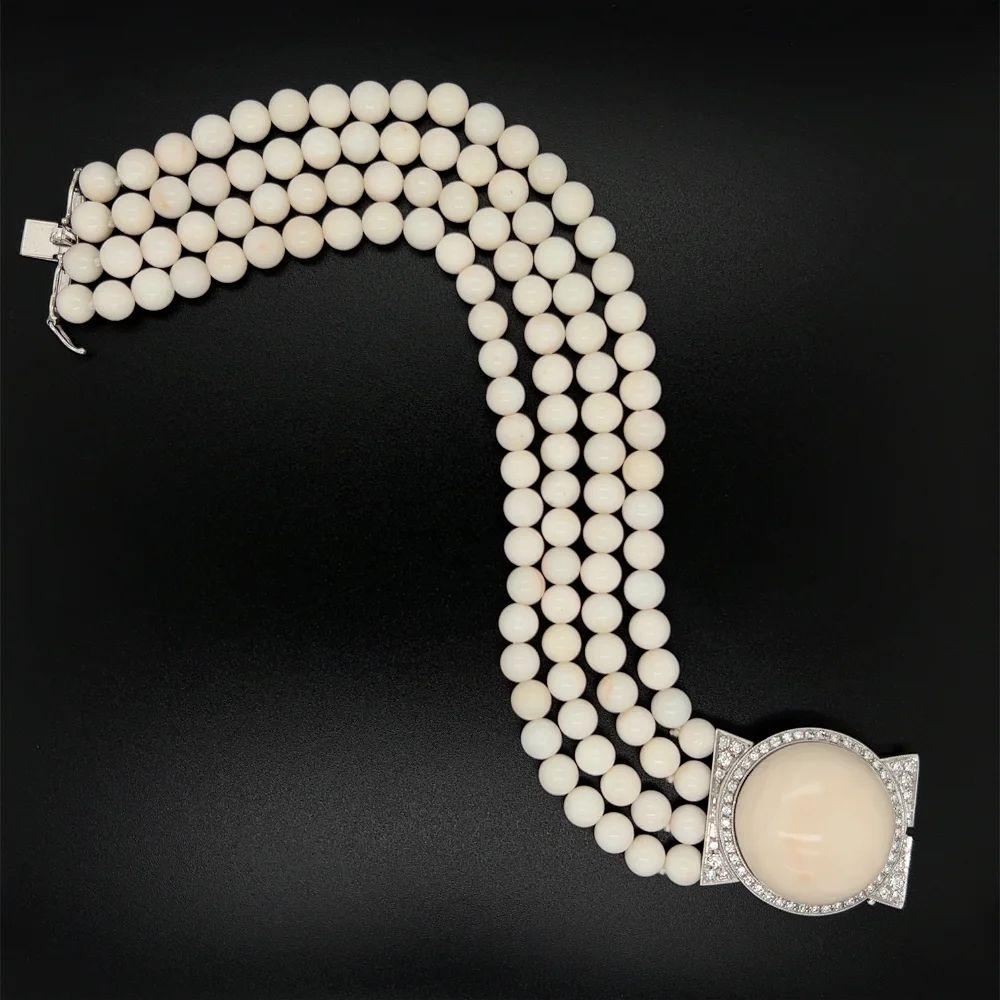 Armband ARMANDO DE FALCO, mehrreihige Koralle und Diamant, Gold (Rundschliff)