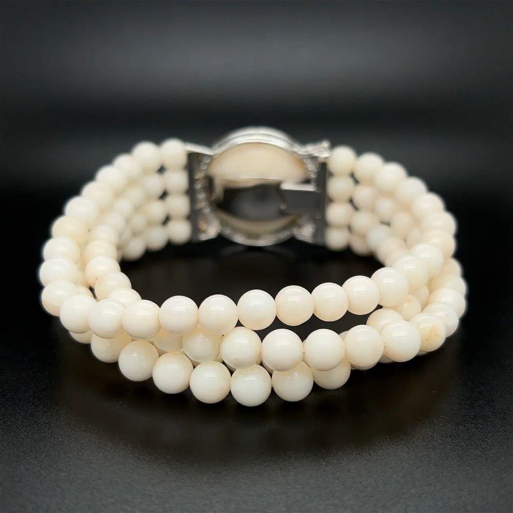 Armband ARMANDO DE FALCO, mehrreihige Koralle und Diamant, Gold Damen