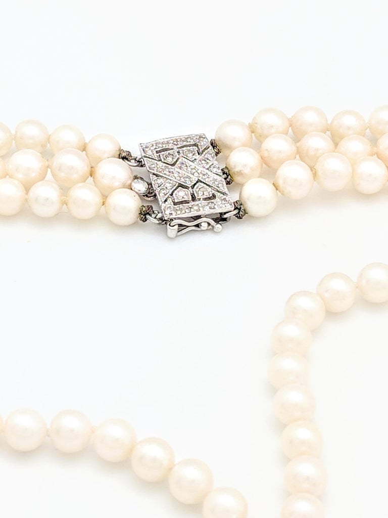 Multi Strand Cultured Akoya Pearl Diamond Enhancer Necklace For Sale at