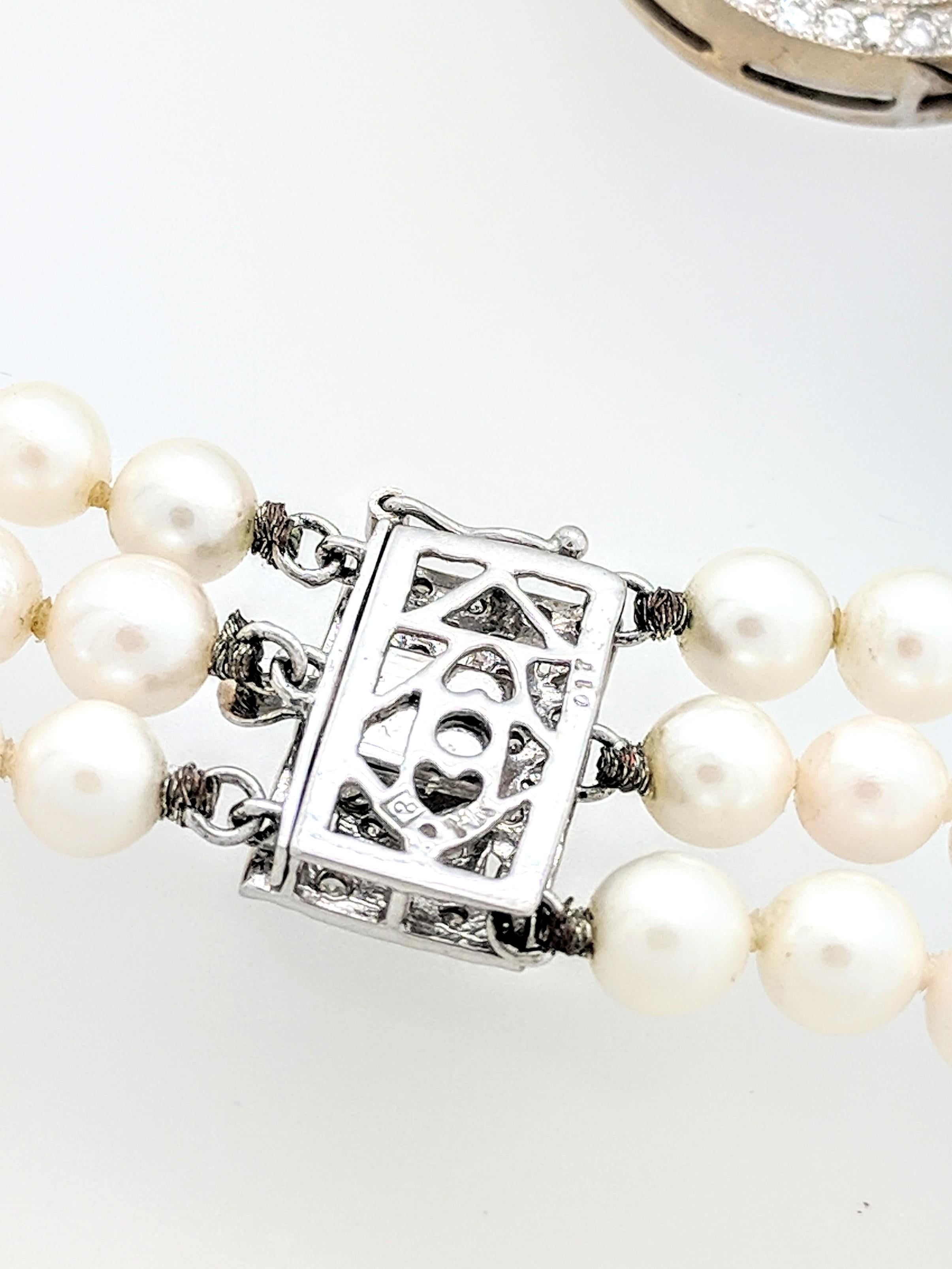 Multi Strand Cultured Akoya Pearl Diamond Enhancer Necklace For Sale 5