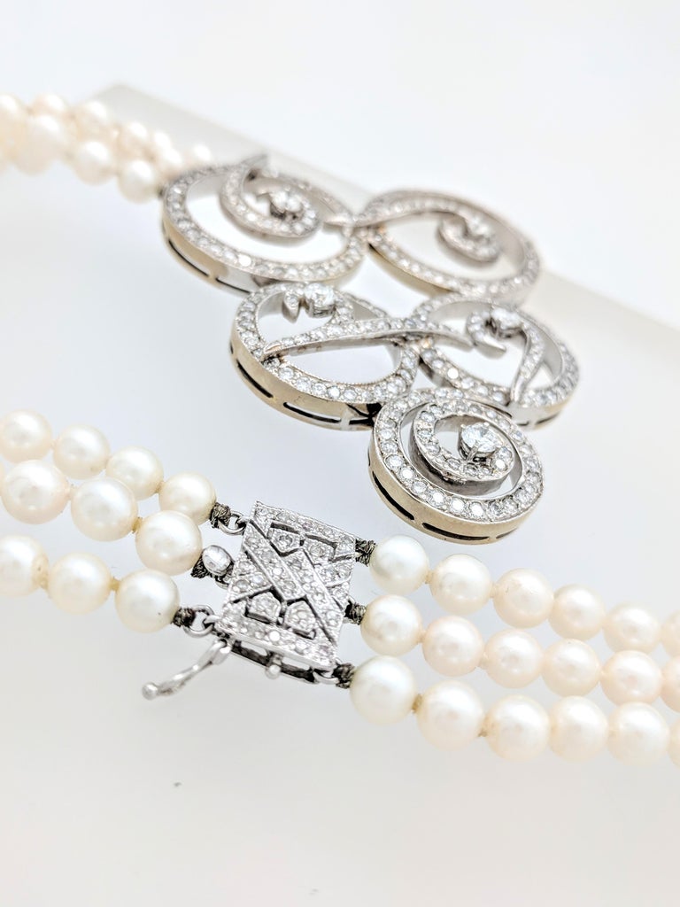Multi Strand Cultured Akoya Pearl Diamond Enhancer Necklace For Sale at