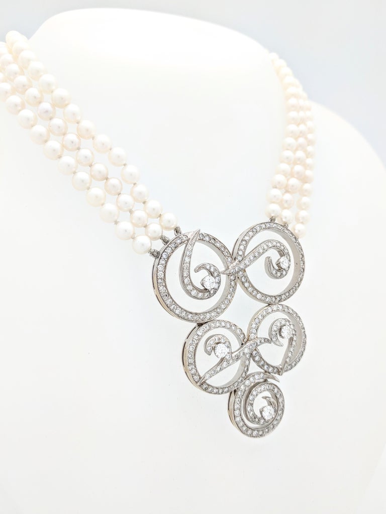 Multi Strand Cultured Akoya Pearl Diamond Enhancer Necklace For Sale at