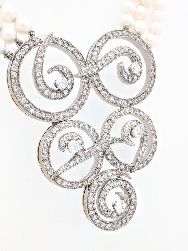 Multi Strand Cultured Akoya Pearl Diamond Enhancer Necklace For Sale at
