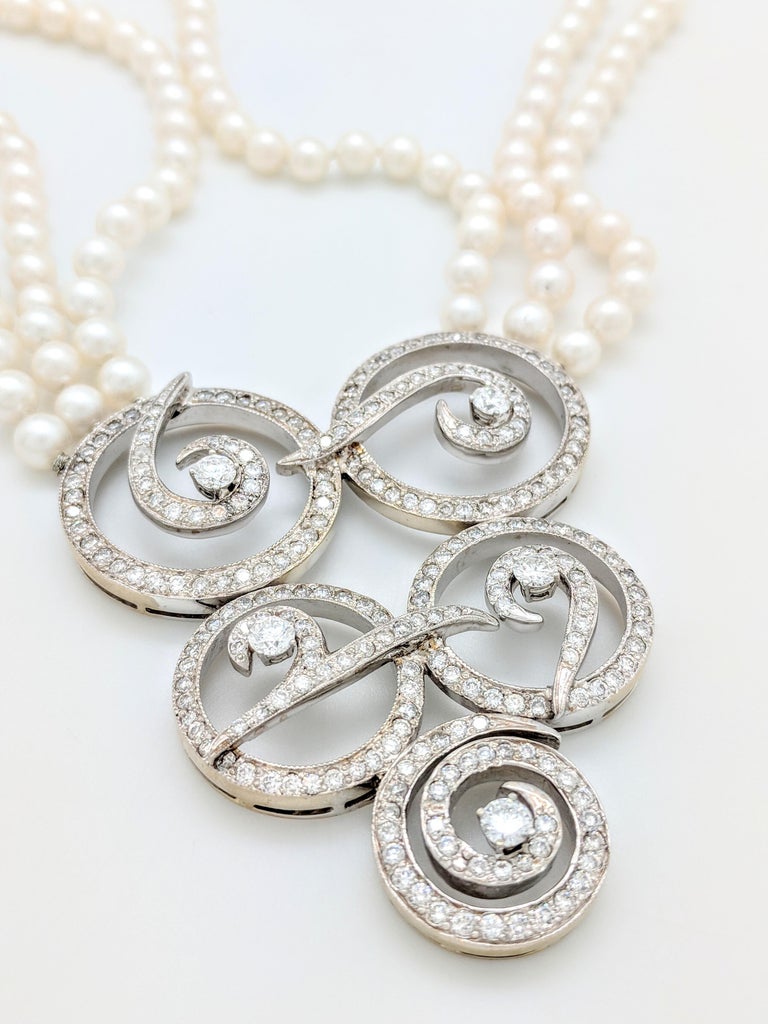 Multi Strand Cultured Akoya Pearl Diamond Enhancer Necklace For Sale at