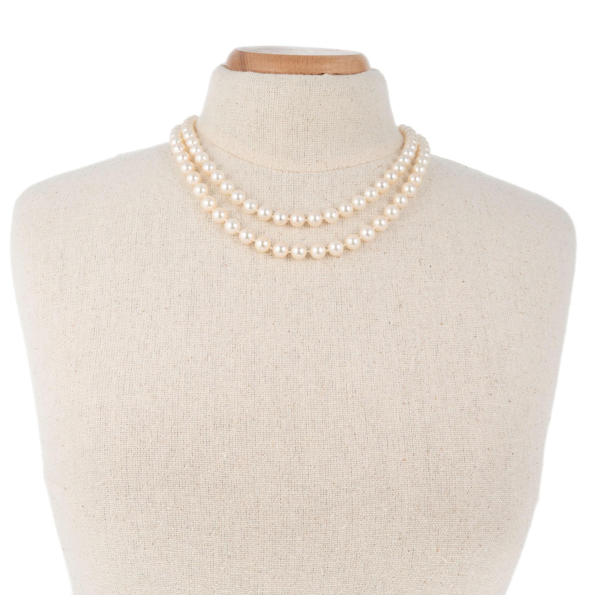 Round Cut Multi-Strand Cultured Pearl Two Strand Necklace Set For Sale