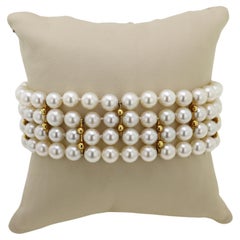 Multi-Strand Cultured Pearl, Yellow Gold Bracelet
