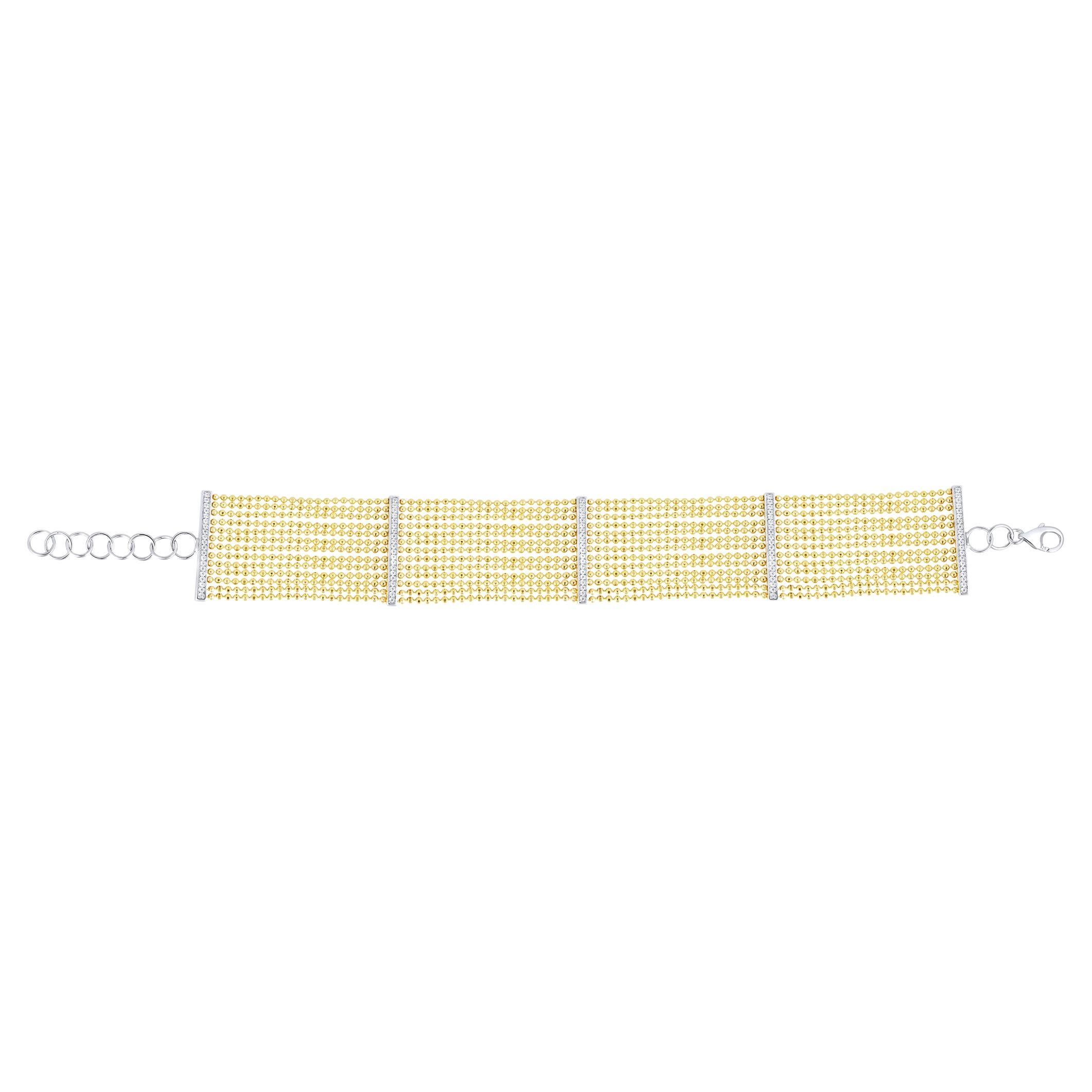 Contemporaneo Bracciale con diamanti a più fili in oro giallo 14K, regolabile con chiusura a moschettone in vendita
