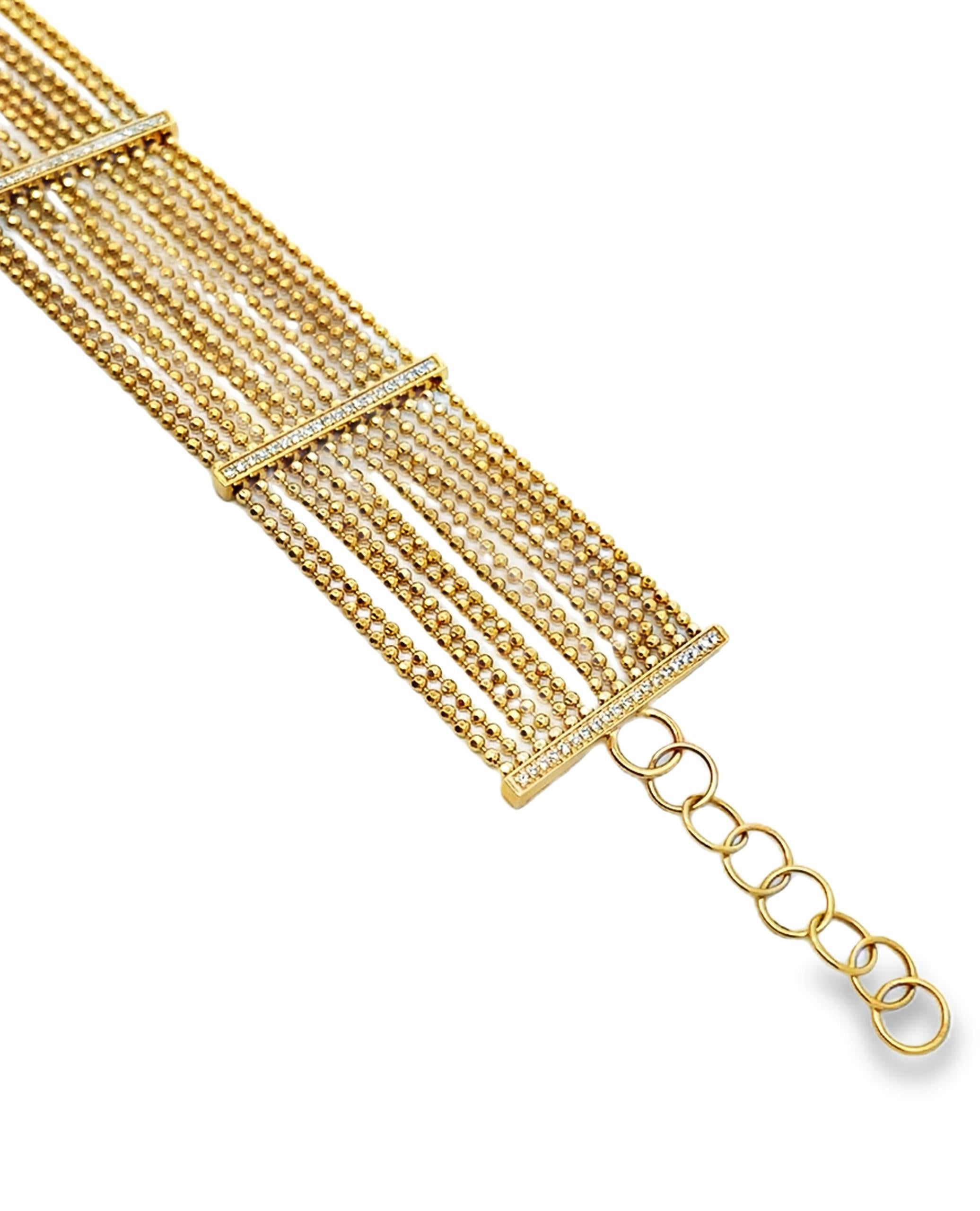 Bracciale con diamanti a più fili in oro giallo 14K, regolabile con chiusura a moschettone In condizioni Nuovo in vendita a Old Tappan, NJ