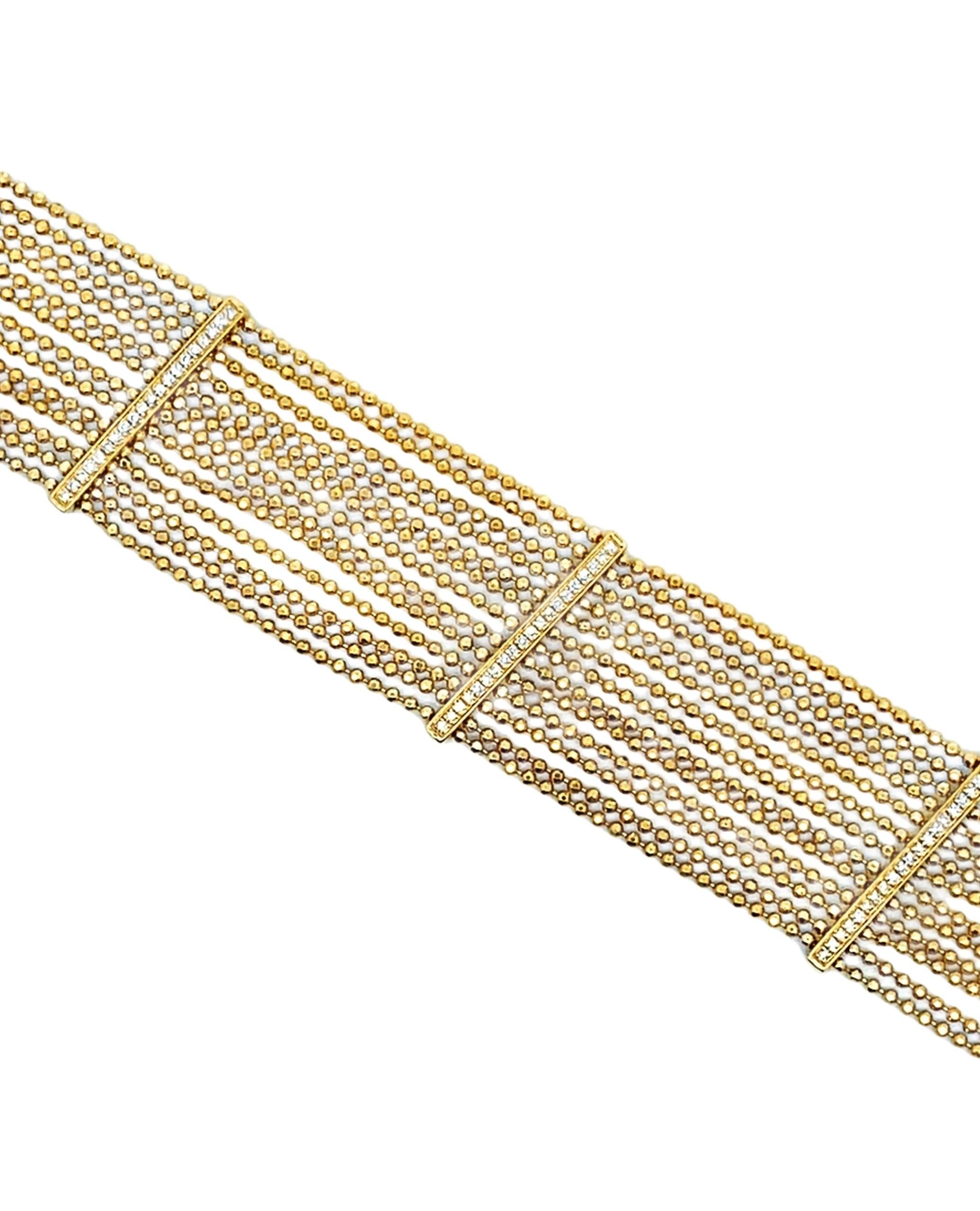 Donna Bracciale con diamanti a più fili in oro giallo 14K, regolabile con chiusura a moschettone in vendita