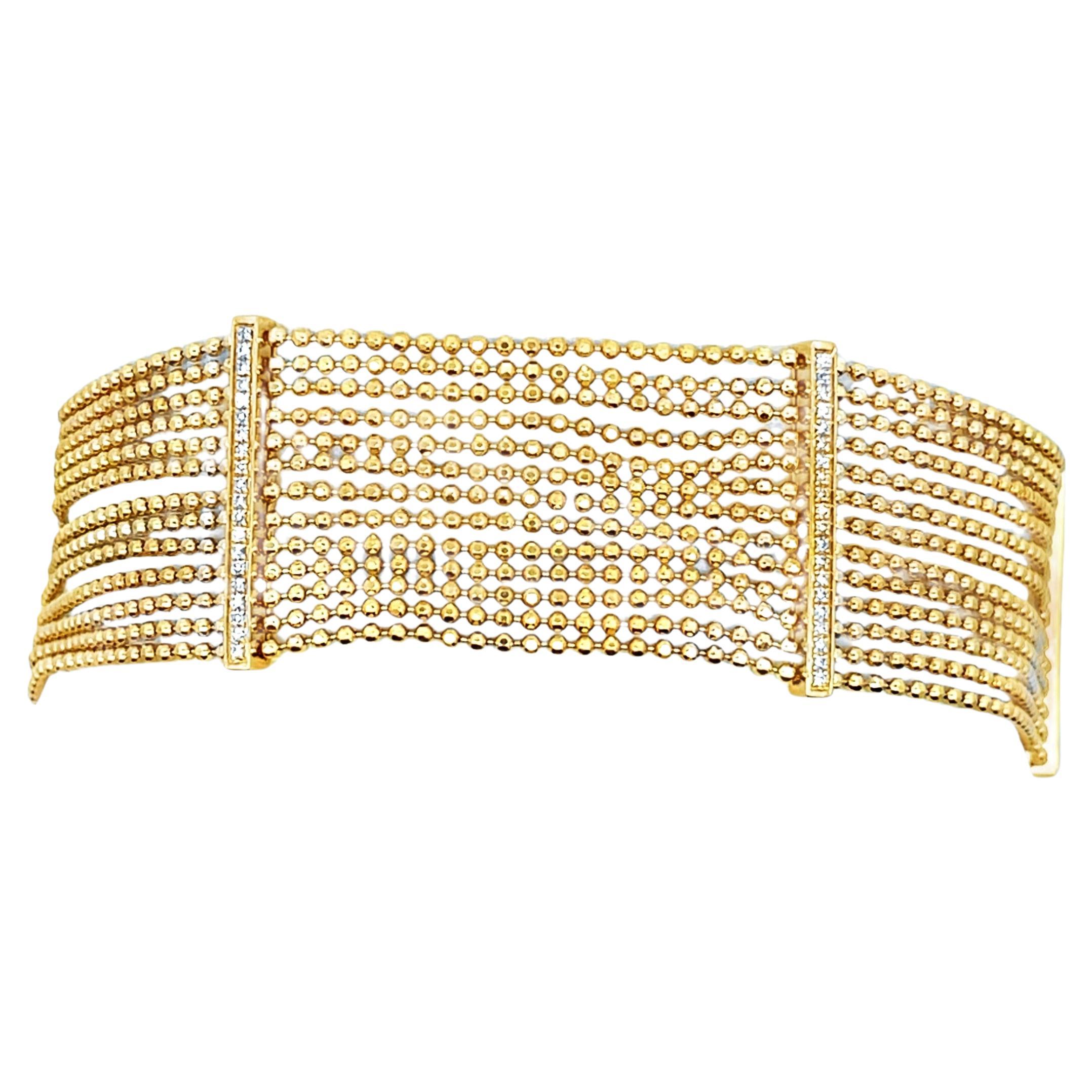Bracciale con diamanti a più fili in oro giallo 14K, regolabile con chiusura a moschettone in vendita