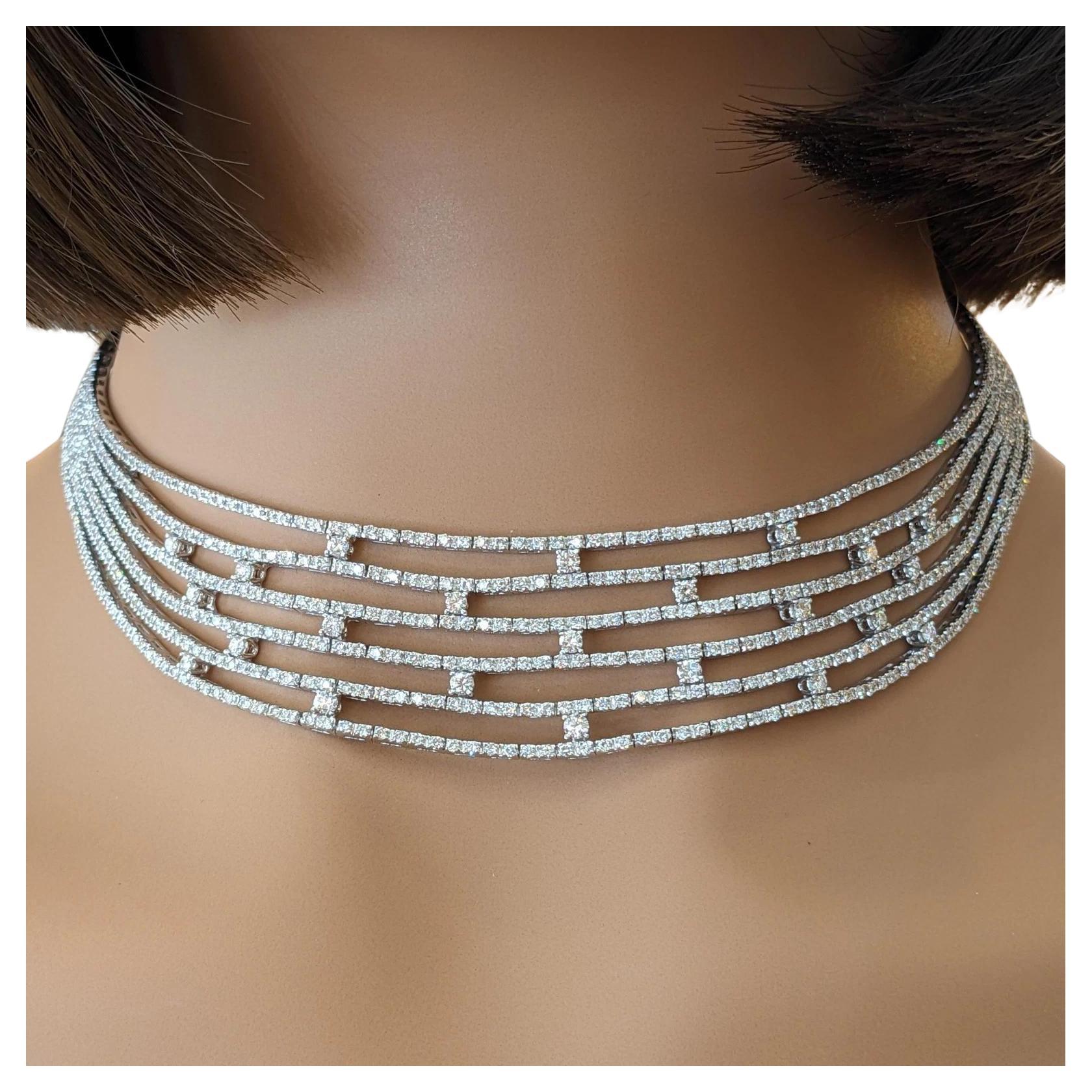 Multi-strand Diamond Choker Necklace in 18k White Gold