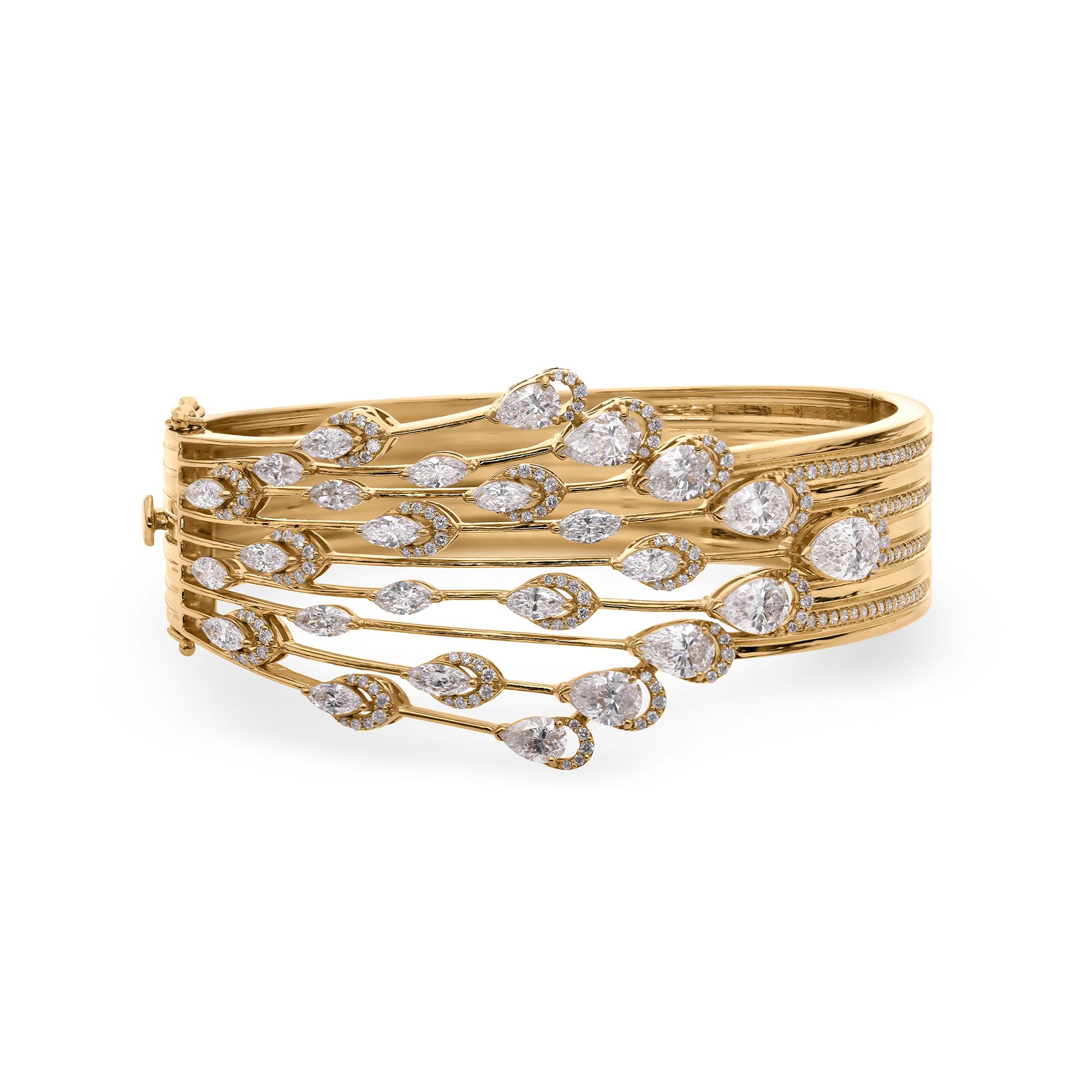Multi Strang Diamond Drops Aussage 18k Gelbgold Armband Feiner Schmuck Geschenk im Angebot