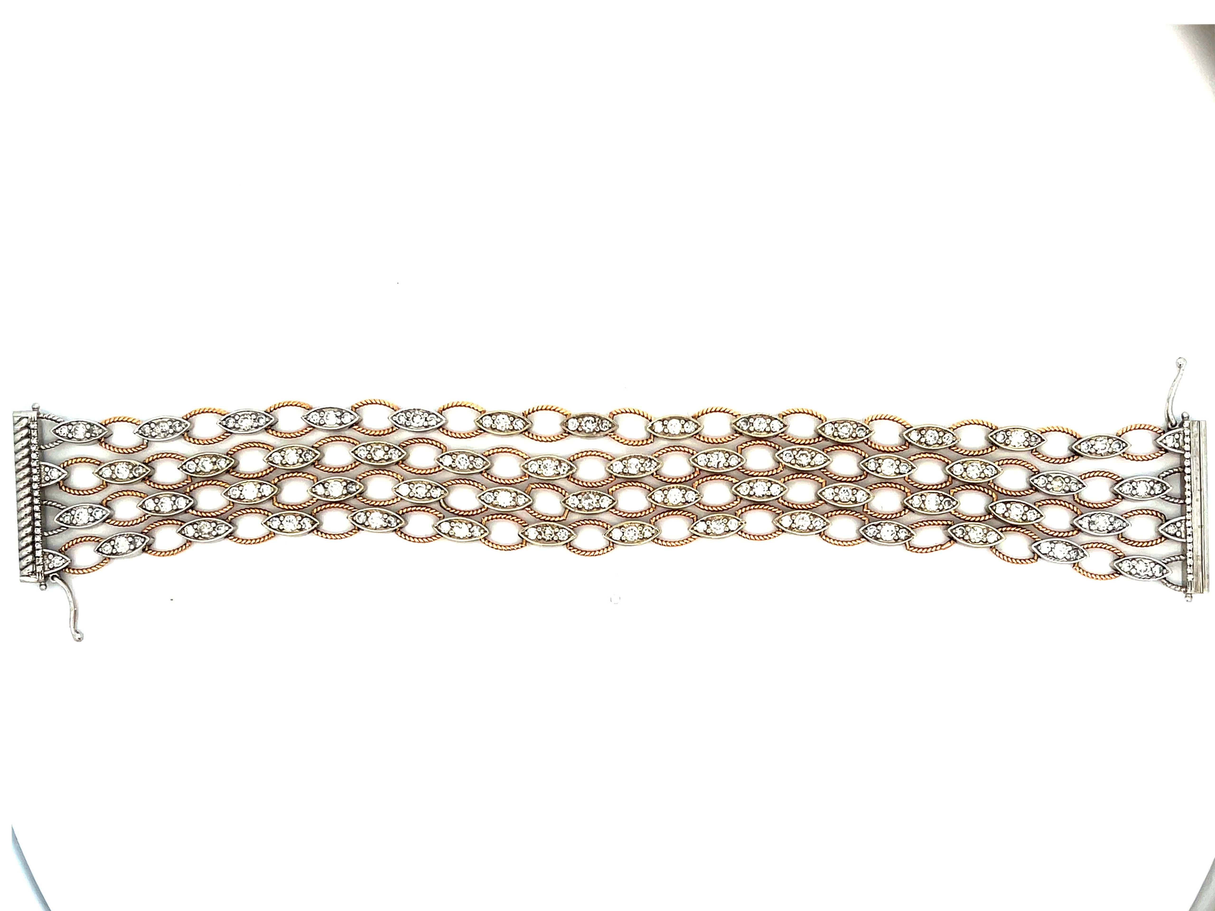 Modern Multi Strand Diamond Link Bracelet in 18k Rose and White Gold For Sale