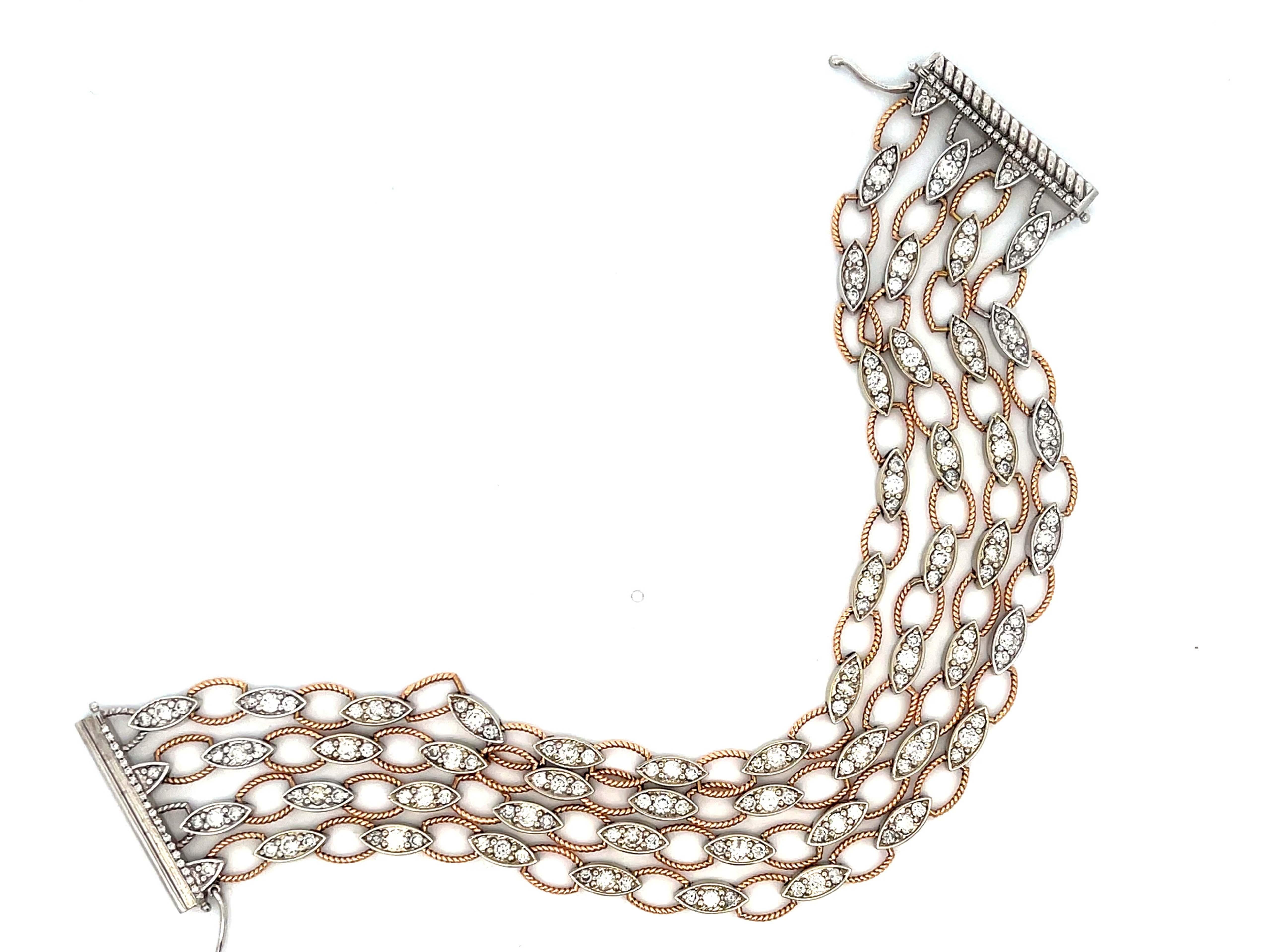 Brilliant Cut Multi Strand Diamond Link Bracelet in 18k Rose and White Gold For Sale