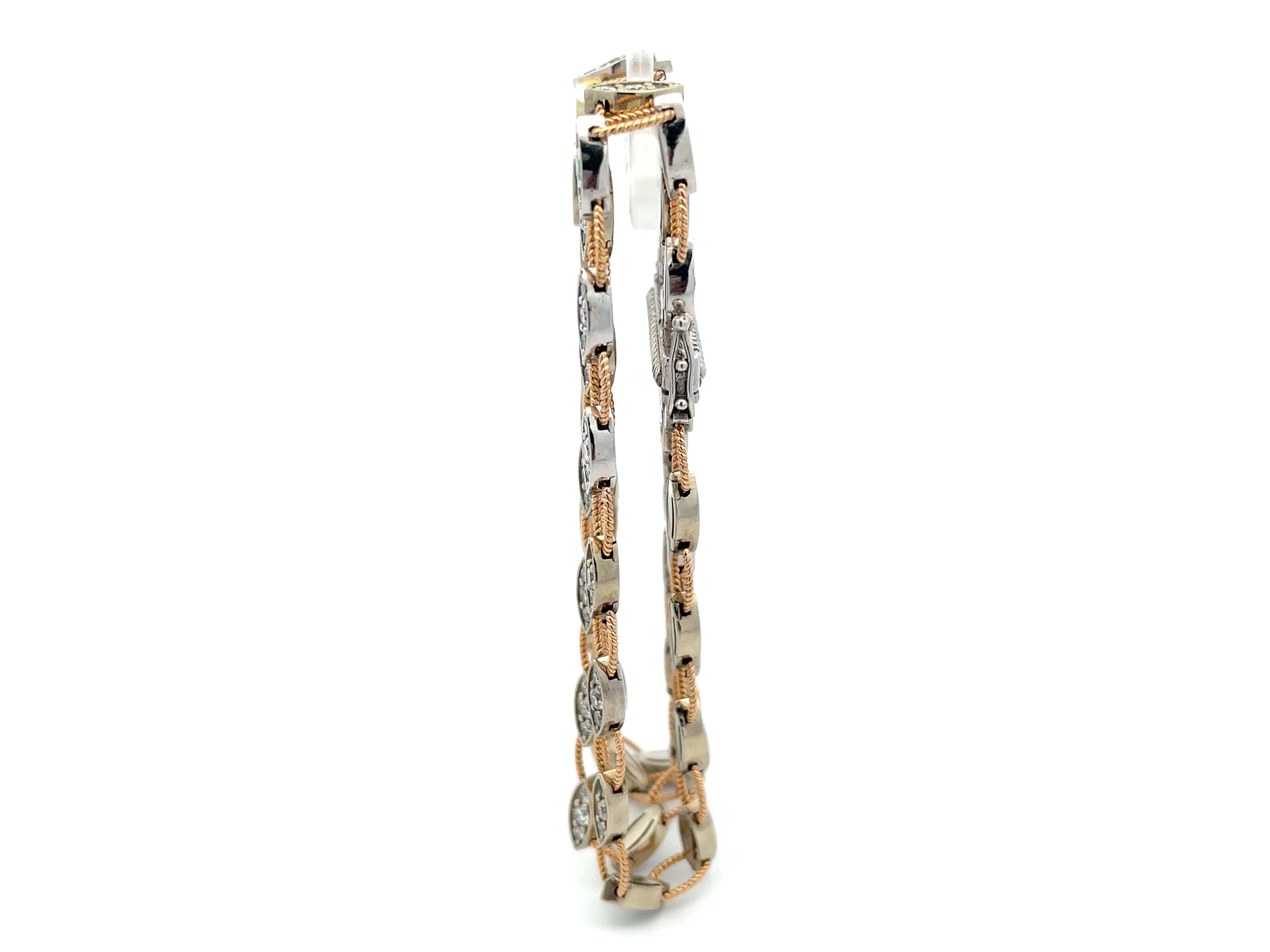 Women's Multi Strand Diamond Link Bracelet in 18k Rose and White Gold For Sale