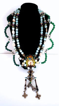 Multi-Strand Embellished Jade, Amazonite Gemstone and Swarovski Crystal Necklace