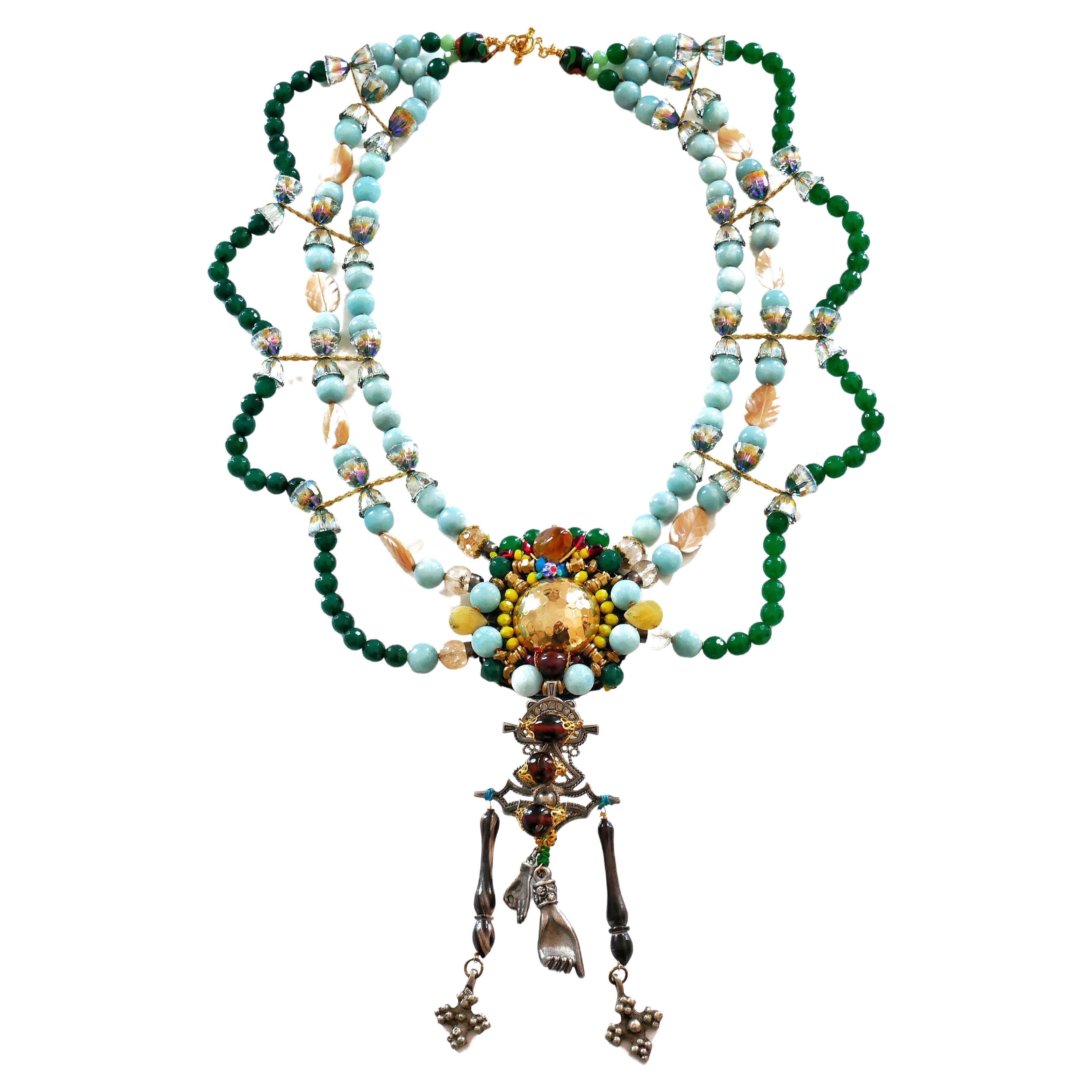 thumbnail image 2 of Handmade 25mm Freshwater Keshi Pearl & Green Jade Multi-Strand Necklace 2 of 5