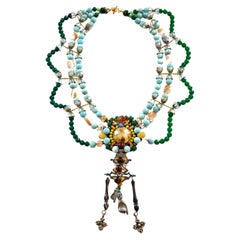 Multi-Strand Embellished Jade, Amazonite Gemstone and Swarovski Crystal Necklace