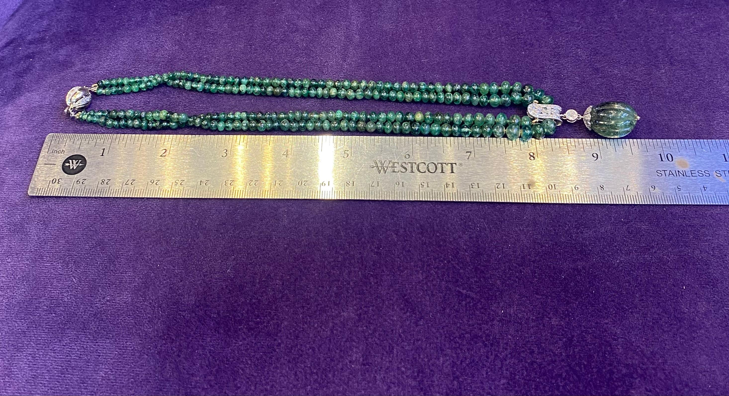 Women's Multi Strand Emerald Bead Necklace For Sale