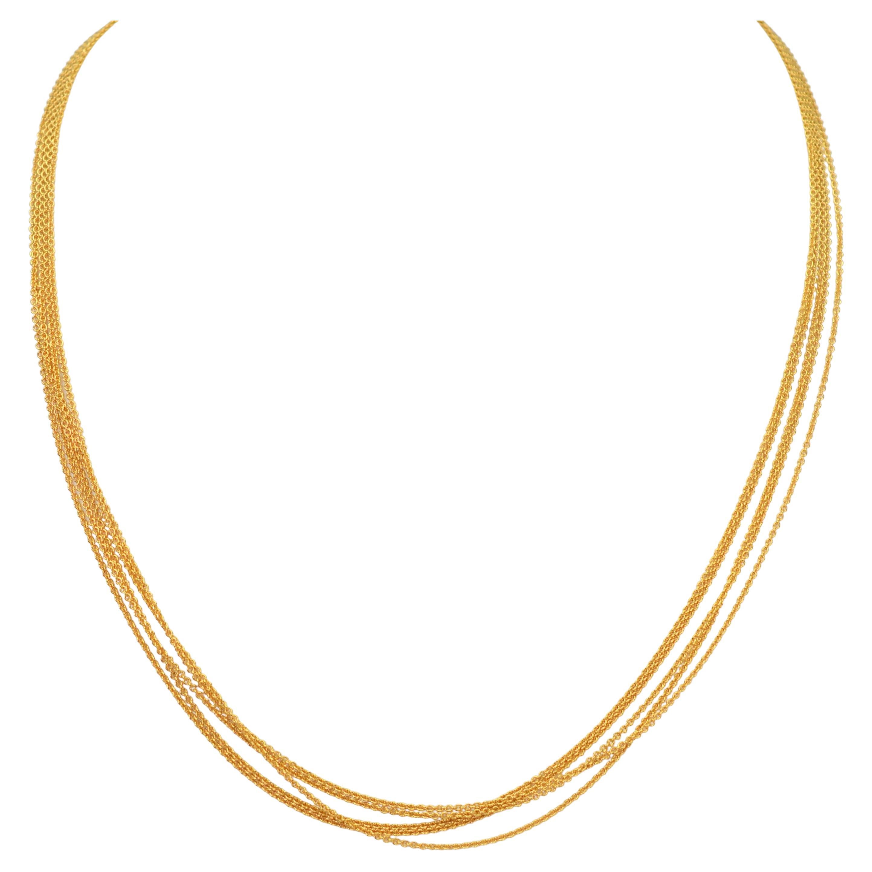 Multi Strand Fine 14 Karat Yellow Gold Cable Chain Necklace