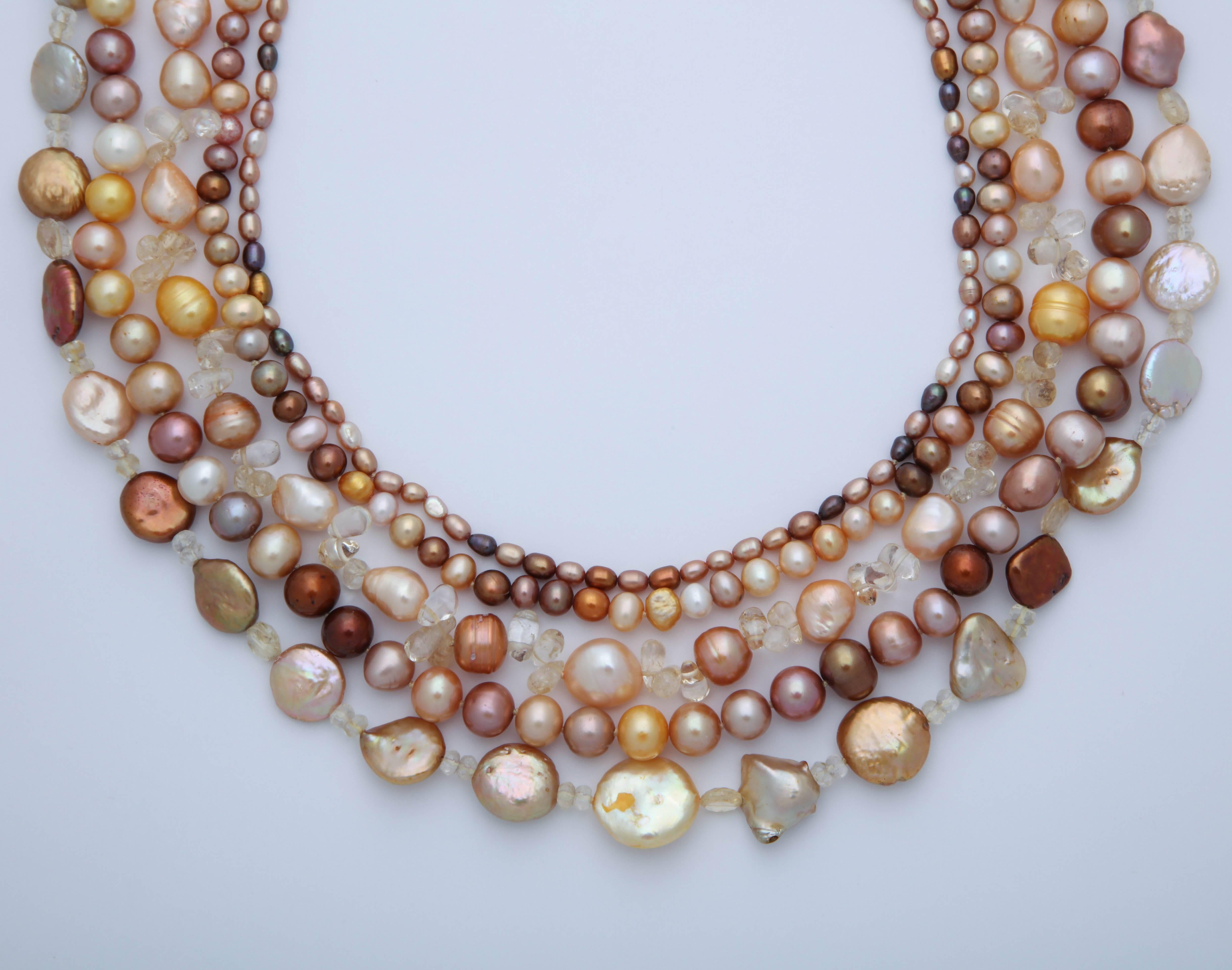 Contemporary Multi Strand Fresh Water Pearl Necklace For Sale