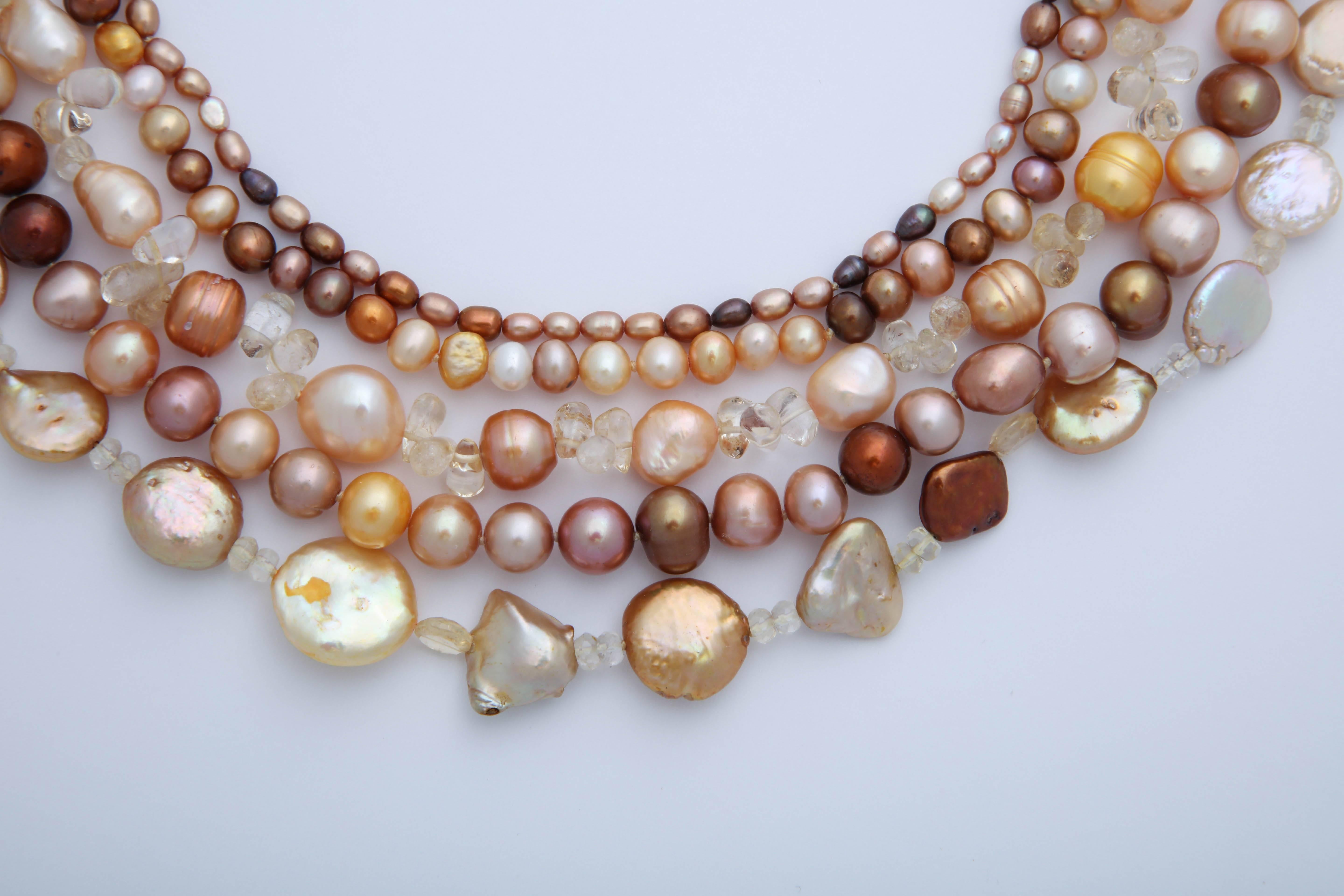 Women's or Men's Multi Strand Fresh Water Pearl Necklace For Sale