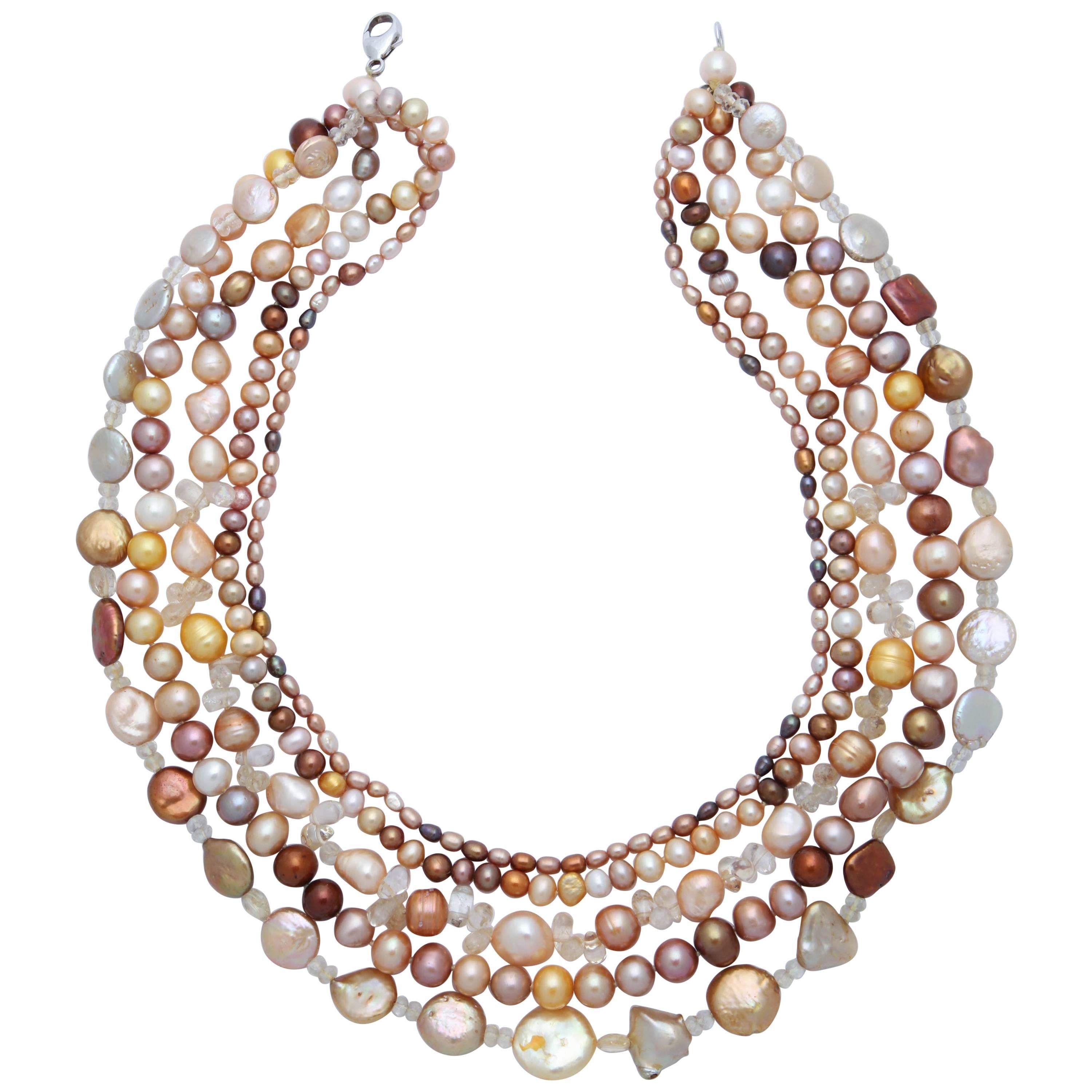 Multi Strand Fresh Water Pearl Necklace For Sale