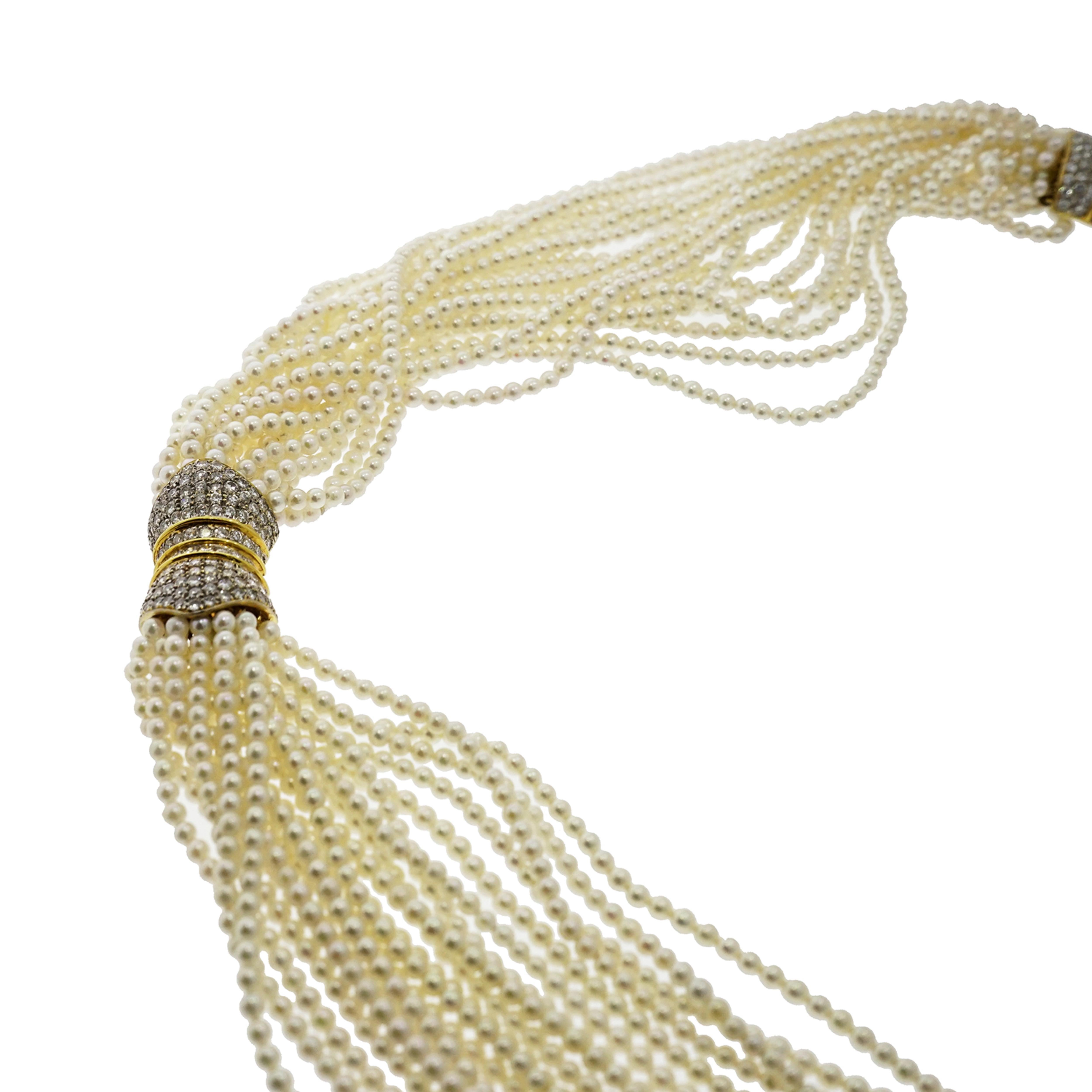 Retro Multi-Strand Fresh Water Pearl Torsade Necklace and Bracelet Set Diamond Clasp