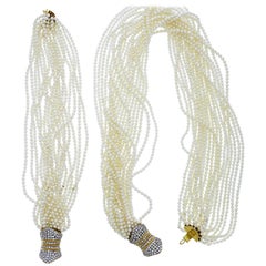 Multi-Strand Fresh Water Pearl Torsade Necklace and Bracelet Set Diamond Clasp