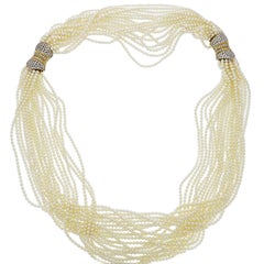 Multi-Strand Fresh Water Pearl Torsade Necklace and Bracelet Set Diamond Clasp