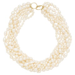 Multi Strand Freshwater Pearl Torsade Beaded 14K Yellow Gold Necklace