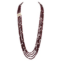 Multi Strand Garnet Necklace w Pearl Accents and Sterling Filigree Clasp