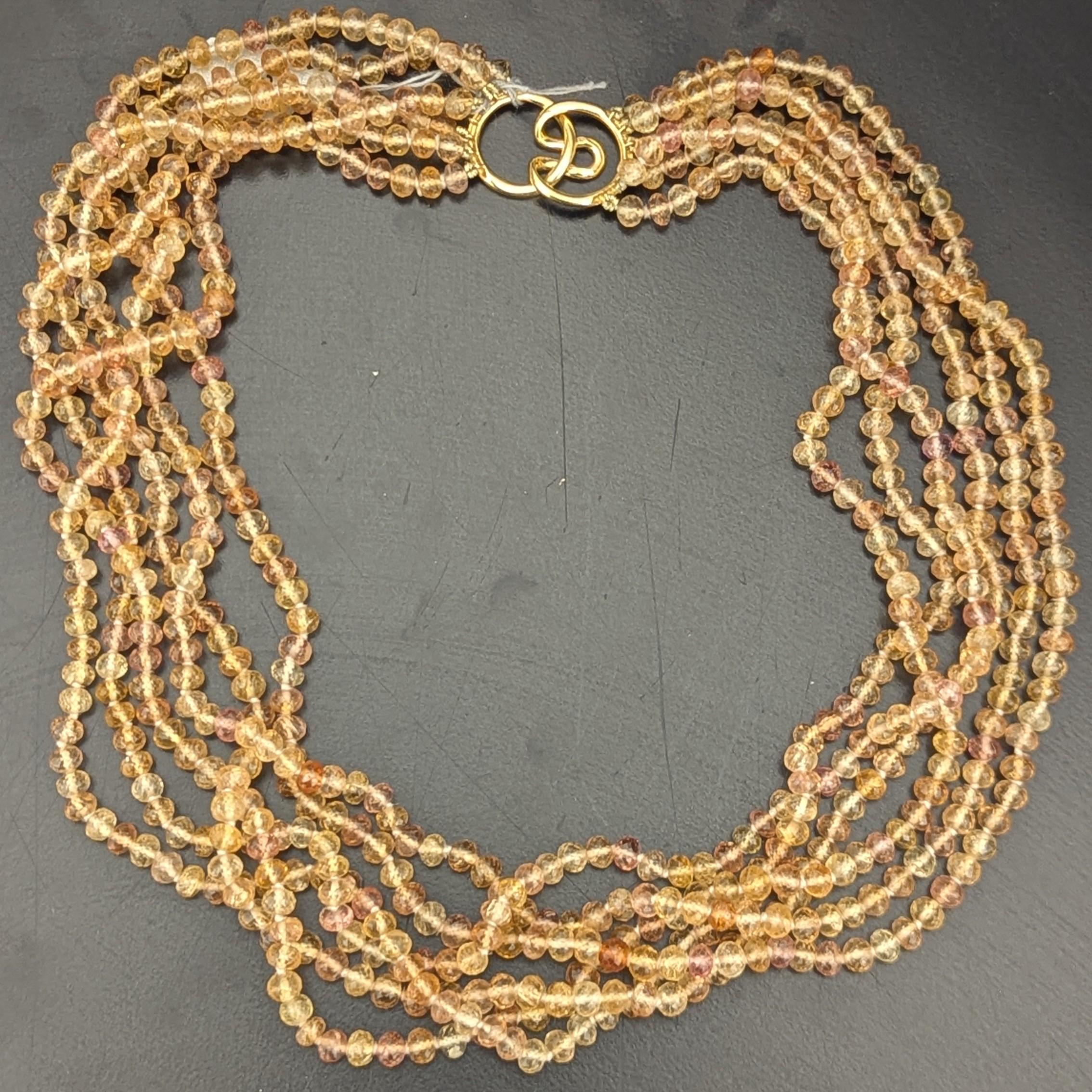 Perle Collier torsadé à plusieurs rangs de perles de topaze dorée avec fermoir en or jaune 18 carats en vente