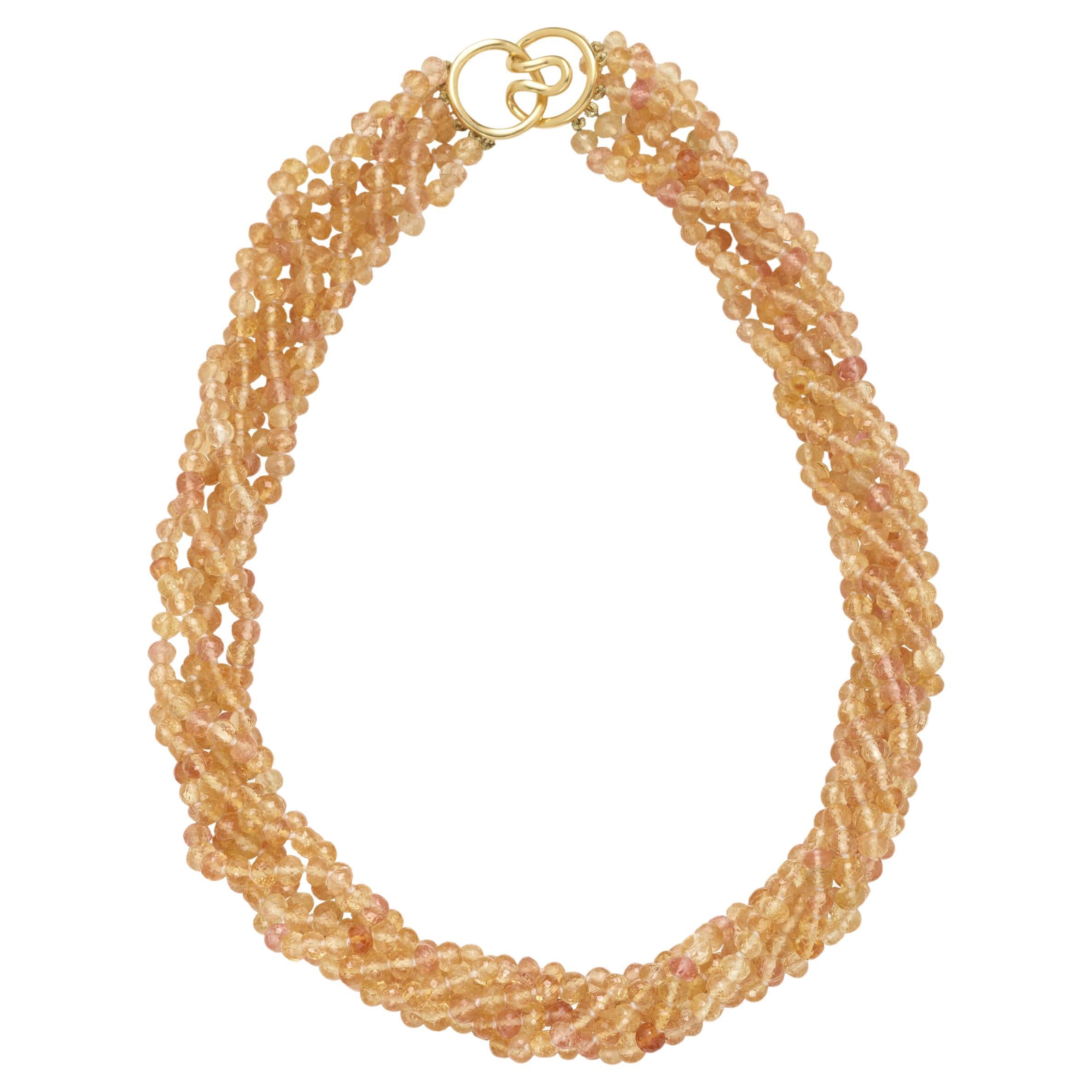 Mehrstrangige goldene Topas-Torsade-Perlenkette mit Verschluss aus 18 Karat Gelbgold