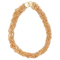Multi Strand Golden Topaz Torsade Beaded Necklace with 18K Yellow Gold Clasp