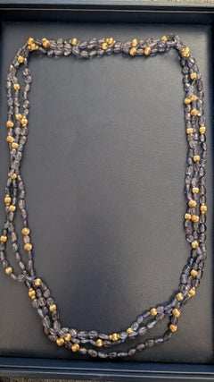 Multi Strand Iolite and Yellow Gold Bead Necklace