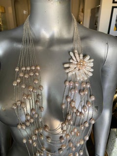 Multi Strand Italian Pearl / MOP Necklace with Chic Floral Accent